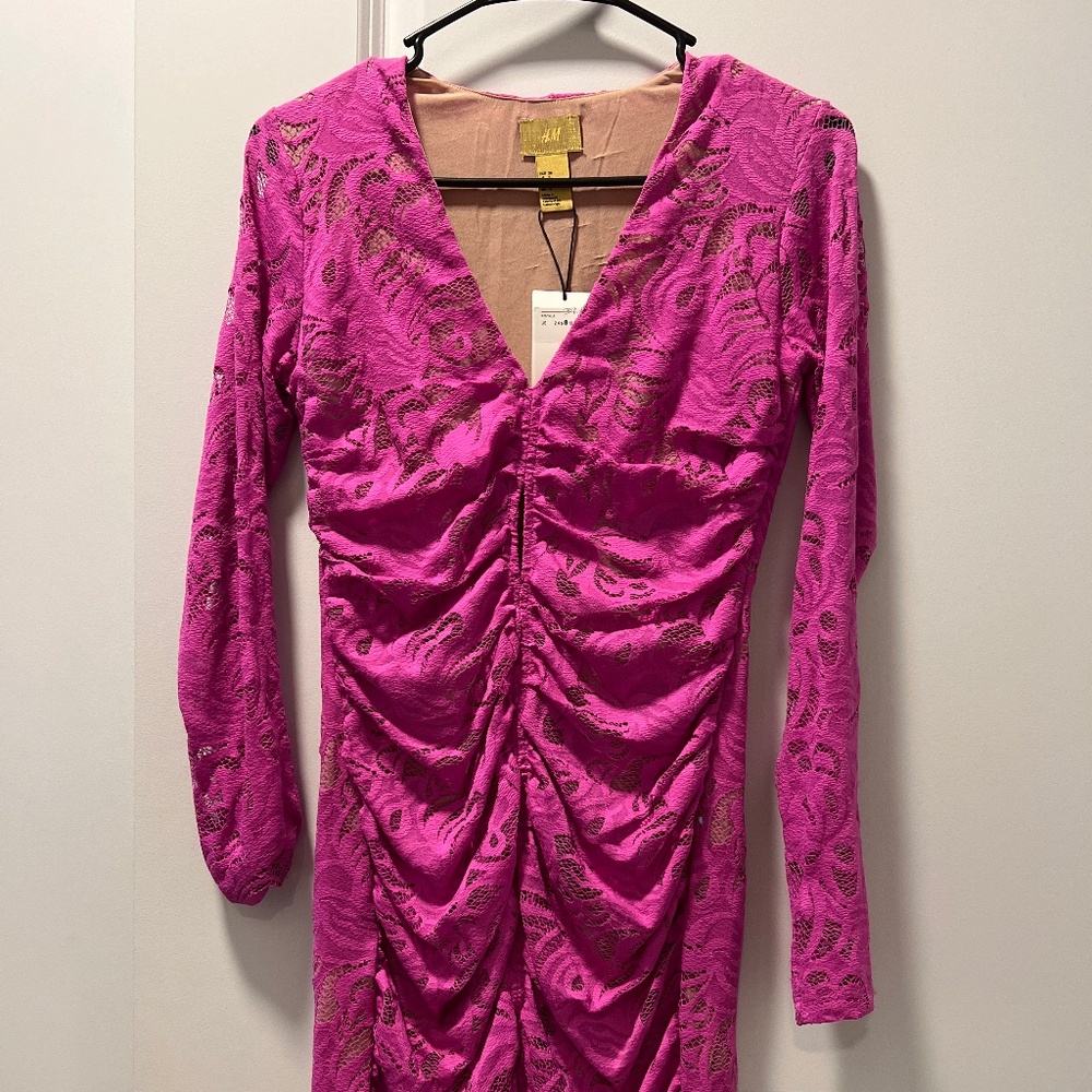 Gorgeous sexy fuchsia floral lace dress